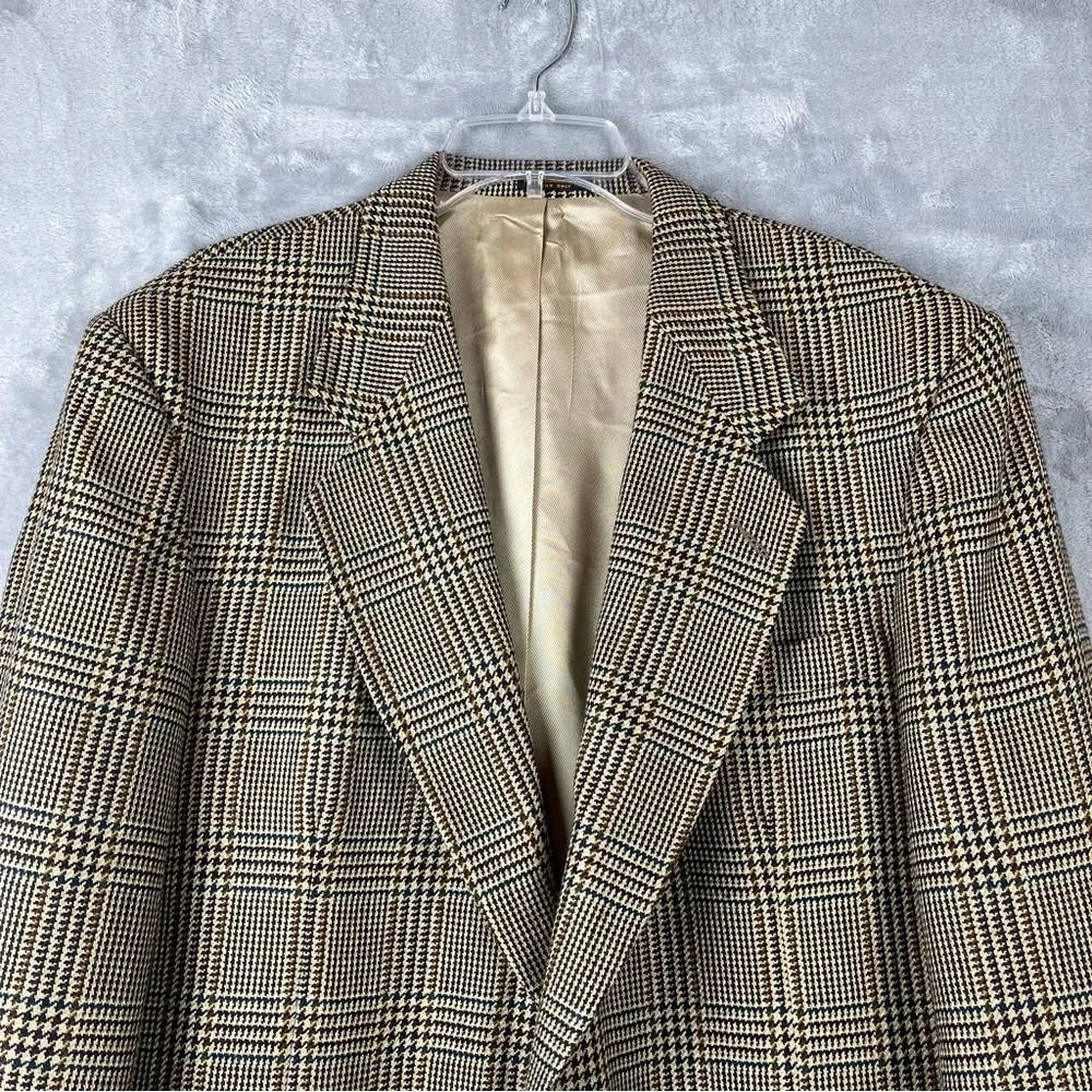 Oscar de la Renta Brown Glen Plaid Blazer Men’s Sz 44L 100% Wool Dark Academia